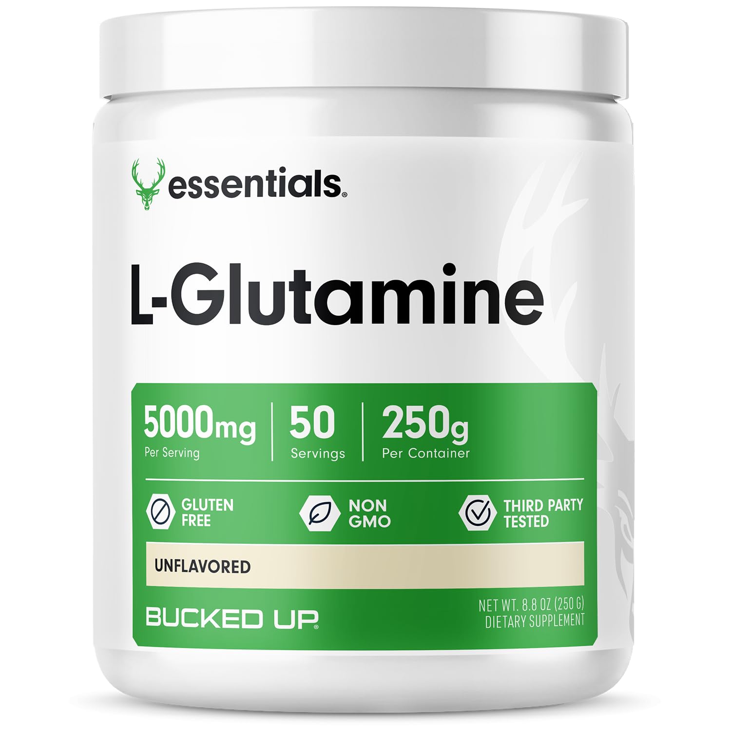Bucked Up L-Glutamine (5000mg), Essentials (50 Servings, 250 Grams) - Maple Wellness Supplements