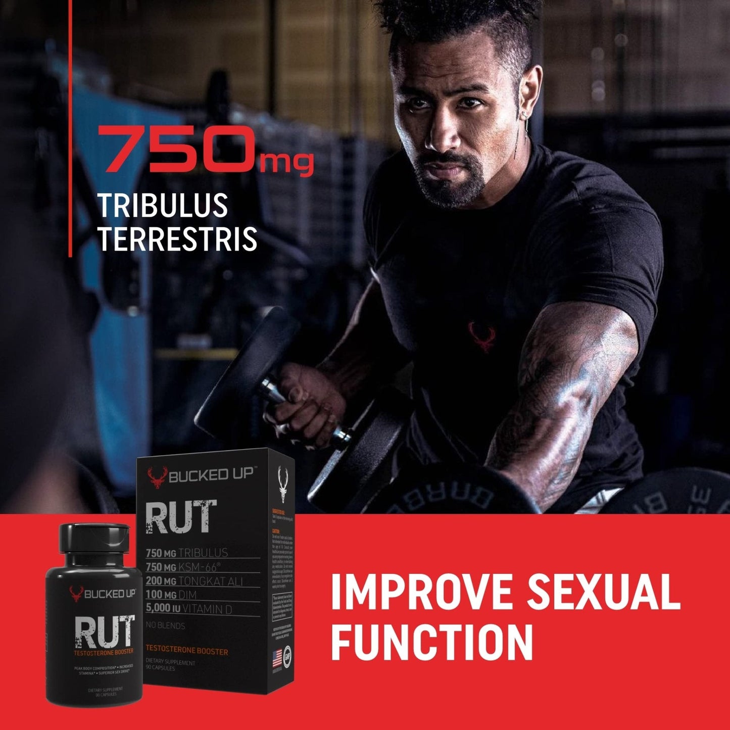 Bucked Up RUT - Testo Booster - Best All-Natural Test Formula for Men - Energy, Endurance, Strength, and Stamina Booster - Muscle Composition Aid - Male Supplements (90 Capsules/Pills) - Maple Wellness Supplements