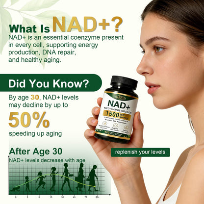 BUIUYLT NAD+ Supplement 1500mg, NR NMN Replacement with Resveratrol, Urolithin A, CoQ10 & Quercetin for Cellular Energy, Healthy Aging & Stamina for Women & Men - 120 Capsules - Maple Wellness Supplements