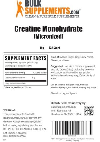 BulkSupplements Micronized Creatine Monohydrate Powder (1 kilogram) - Maple Wellness Supplements