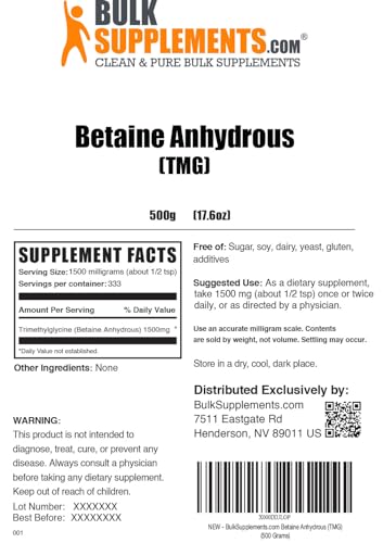 BULKSUPPLEMENTS.COM Betaine Anhydrous Powder - Trimethylglyine, TMG Supplements - Maple Wellness Supplements