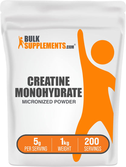 BulkSupplements.com Creatine Monohydrate Powder - Micronized Creatine Powder, Unflavored - Pure & Gluten Free, 5g (5000mg) per Servings, 1kg (2.2 lbs) (Pack of 1) - Maple Wellness Supplements