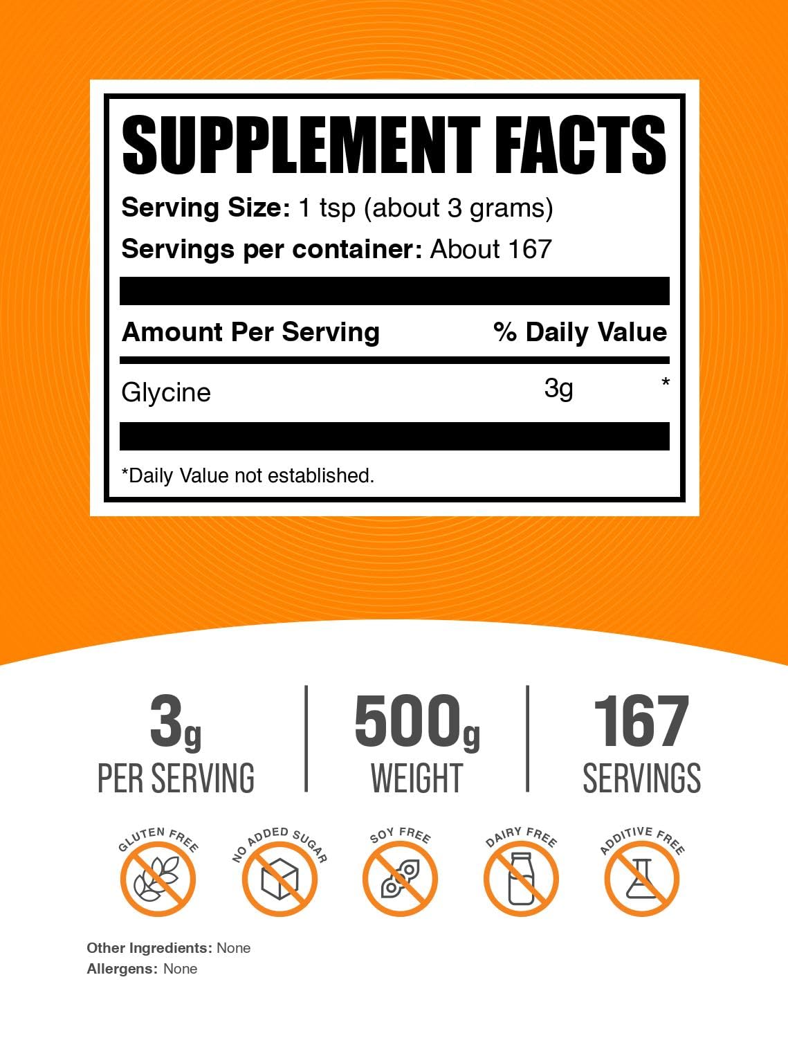 BulkSupplements.com Glycine Powder - Glycine Supplements, Amino Acid Supplement - Unflavored & Gluten Free, 3g per Serving, 500g (1.1 lbs) (Pack of 1) - Maple Wellness Supplements