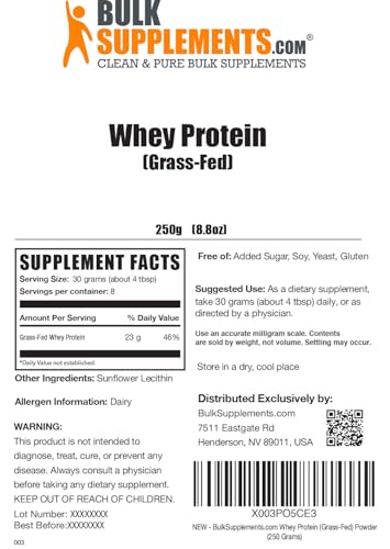BULKSUPPLEMENTS.COM Grass Fed Whey Protein Powder - Pure Protein Powder - Maple Wellness Supplements