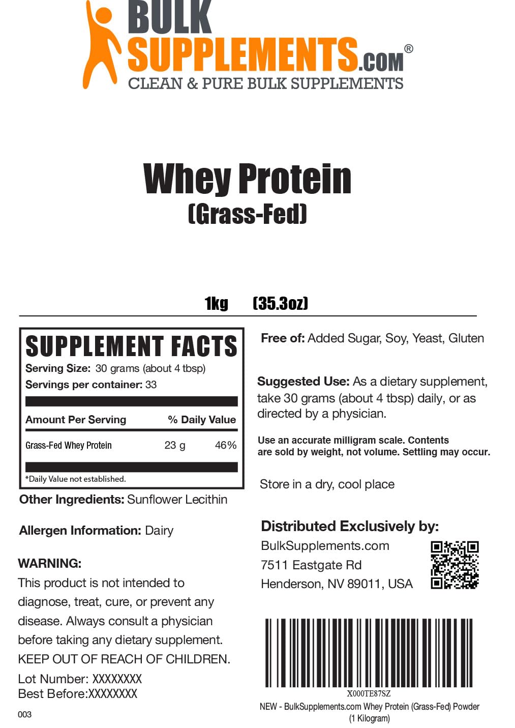 BULKSUPPLEMENTS.COM Grass Fed Whey Protein Powder - Pure Protein Powder - Maple Wellness Supplements