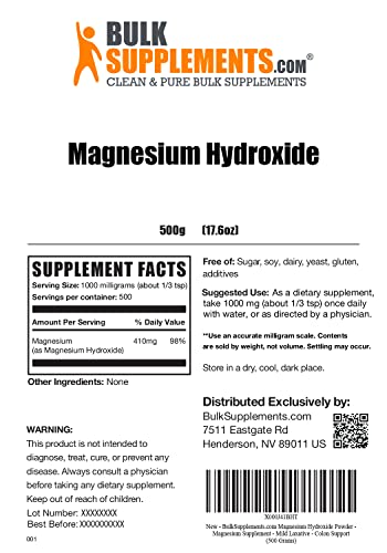 BulkSupplements.com Magnesium Hydroxide Powder - Magnesium Supplement - Maple Wellness Supplements