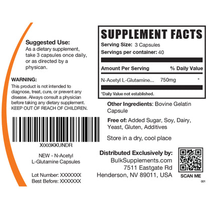 BULKSUPPLEMENTS.COM N-Acetyl L-Glutamine Capsules - Glutamine Supplement - Maple Wellness Supplements