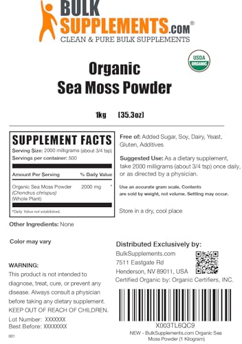 BULKSUPPLEMENTS.COM Organic Irish Sea Moss Powder - Sea Moss Supplement - Maple Wellness Supplements