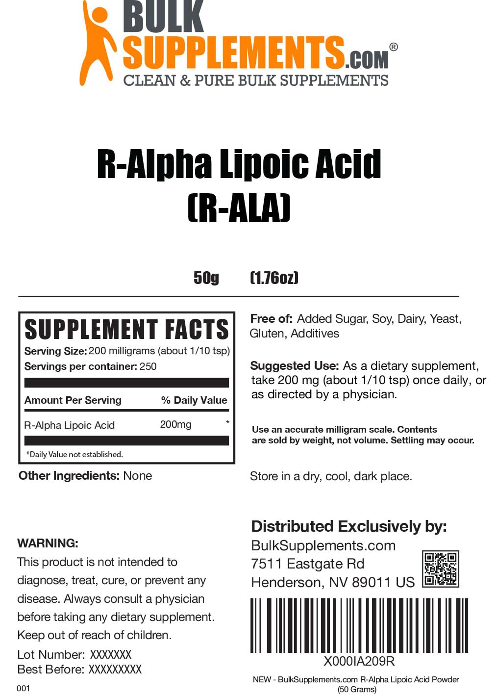 BULKSUPPLEMENTS.COM R-Alpha Lipoic Acid Powder - ALA Supplement, R Alpha Lipoic - Maple Wellness Supplements
