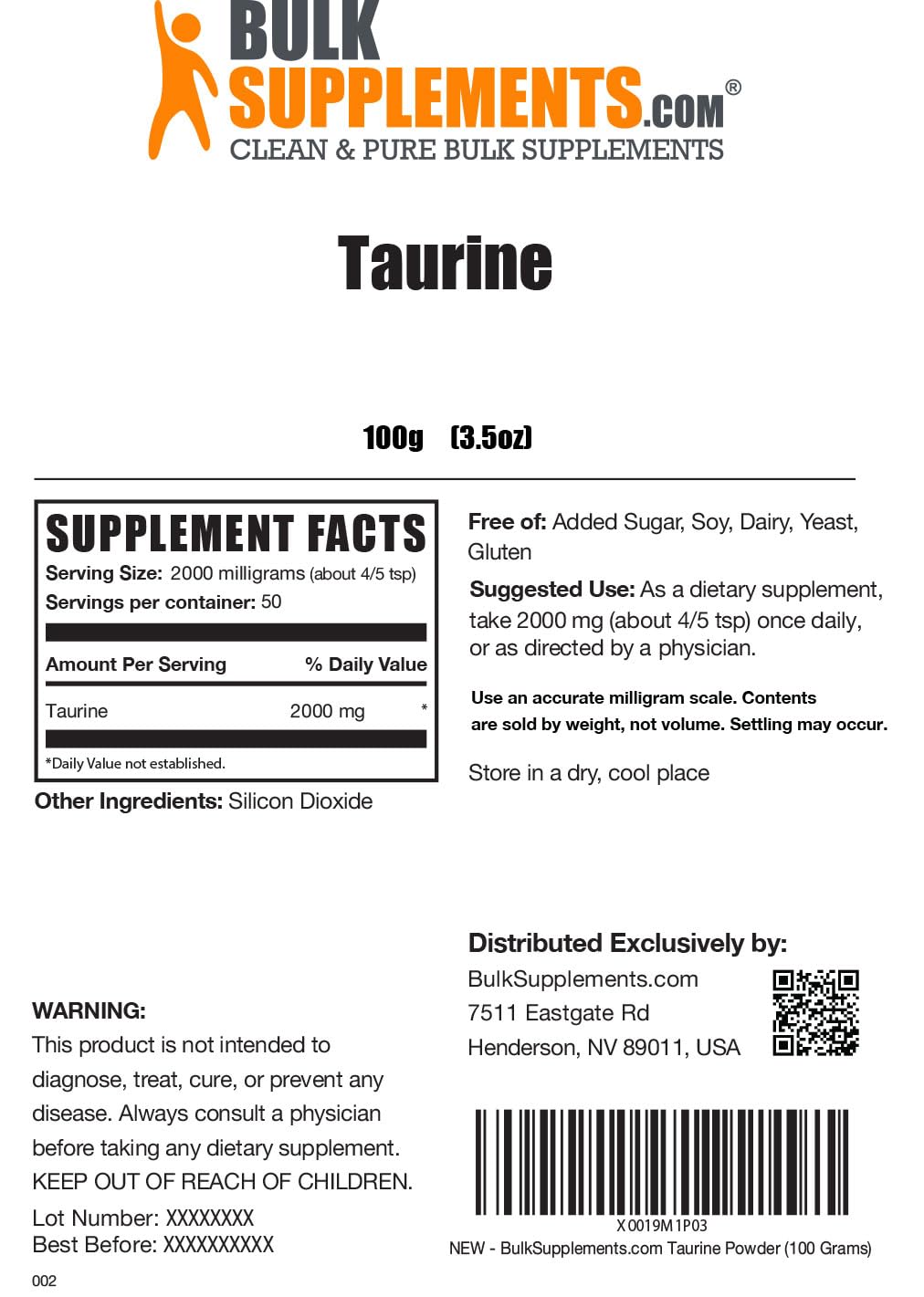 BULKSUPPLEMENTS.COM Taurine Powder - Taurine Supplement, Taurine 2000mg - Maple Wellness Supplements