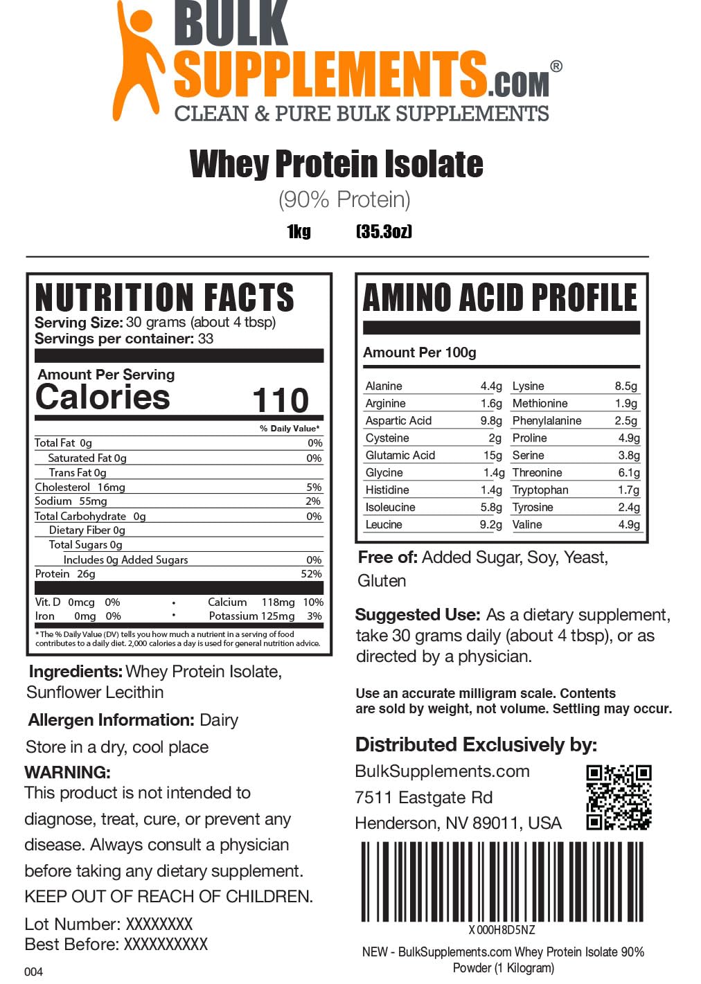 BULKSUPPLEMENTS.COM Whey Protein Isolate Powder - Unflavored Protein Powder - Maple Wellness Supplements