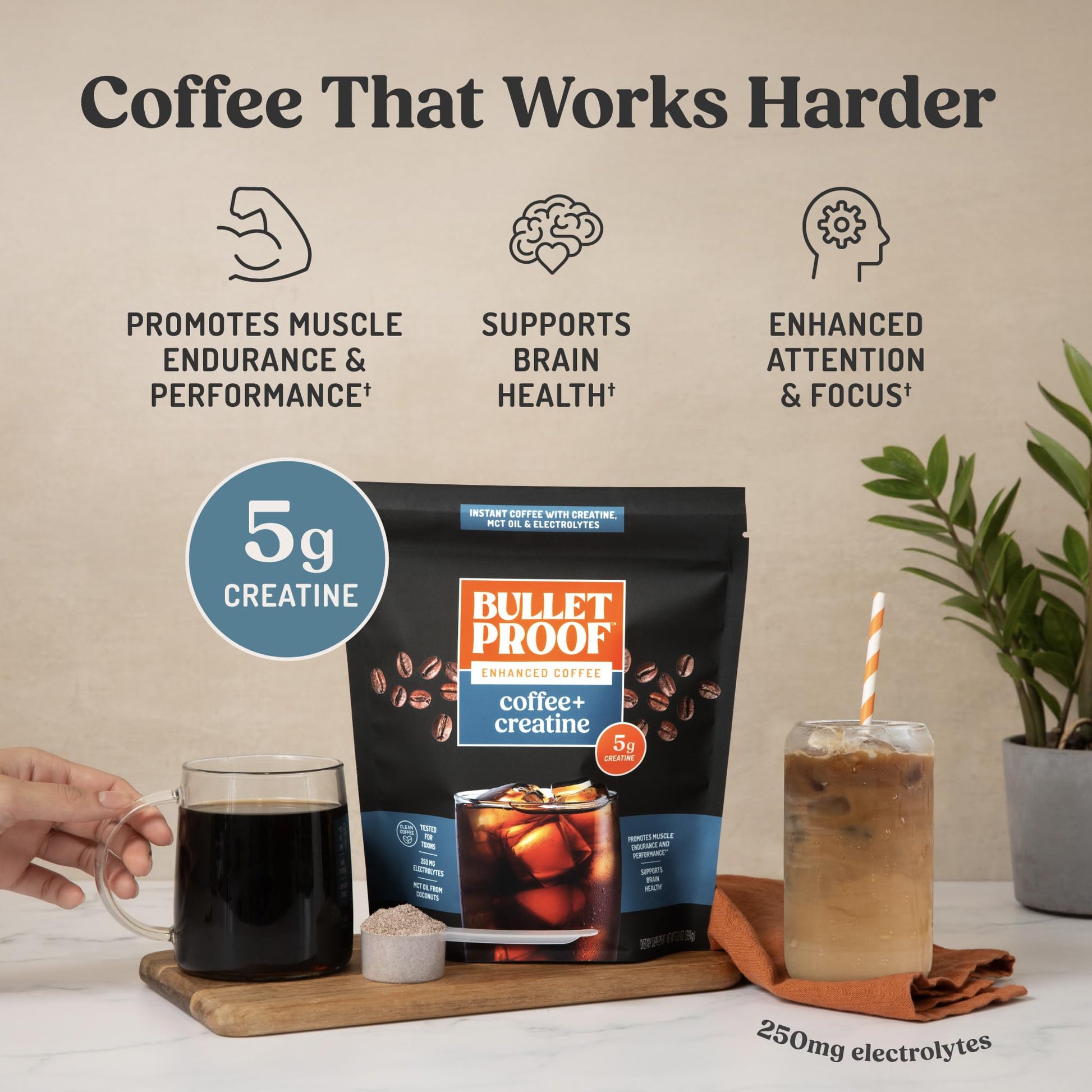 Bulletproof Coffee + Creatine Instant Coffee, 5g Micronized Creatine Monohydrate with Electrolytes & MCT Oil, Clean Toxin-Tested Beans, Energy & Performance Support, 38 Servings - Maple Wellness Supplements