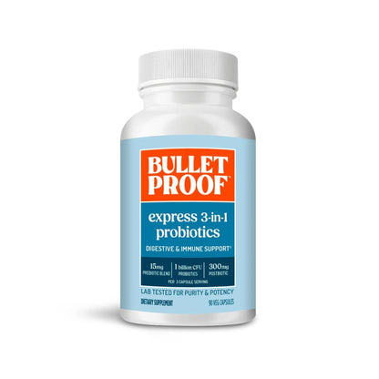 Bulletproof Express 3-in-1 Probiotic & Postbiotics Supplement for Sustained Gut Health, 90 Count - Maple Wellness Supplements