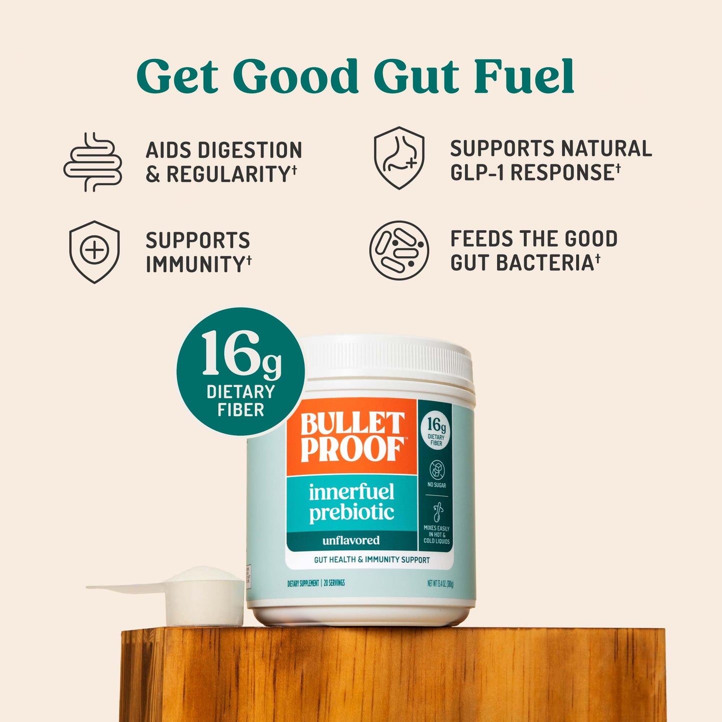 Bulletproof Innerfuel Prebiotic Fiber Powder, Unflavored, 16g Fiber, Plant-Sourced, Non-GMO & Third-Party Tested - Maple Wellness Supplements