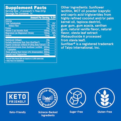 Bulletproof Vanilla Bean Energy Collagen Protein Powder, 18.3 Ounces, Caffeine-Free Fuel - Maple Wellness Supplements