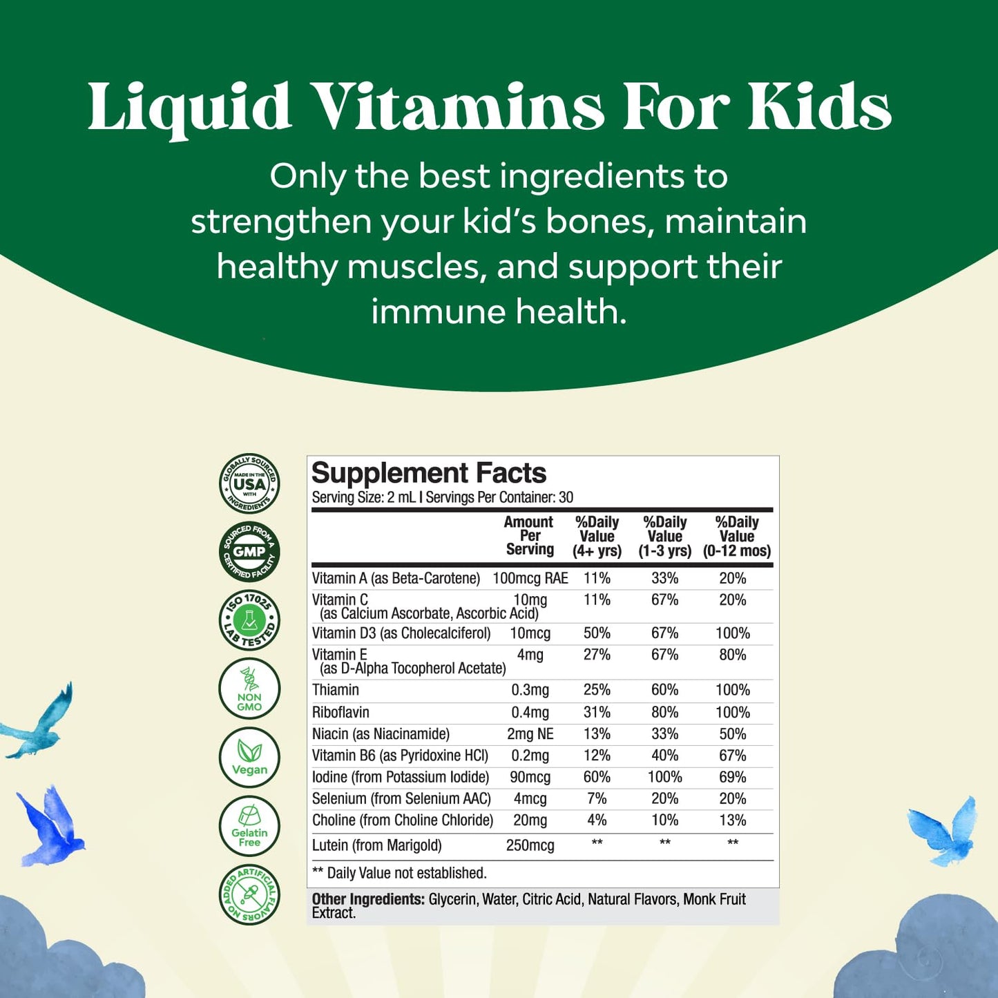 Bundle of Kids DHA Omega 3 Gummies - Fatty Acids Omega 3 6 9 for Brain Immune Strength Vision Focus Support and Liquid Multivitamin for Kids Immunity Support - Maple Wellness Supplements