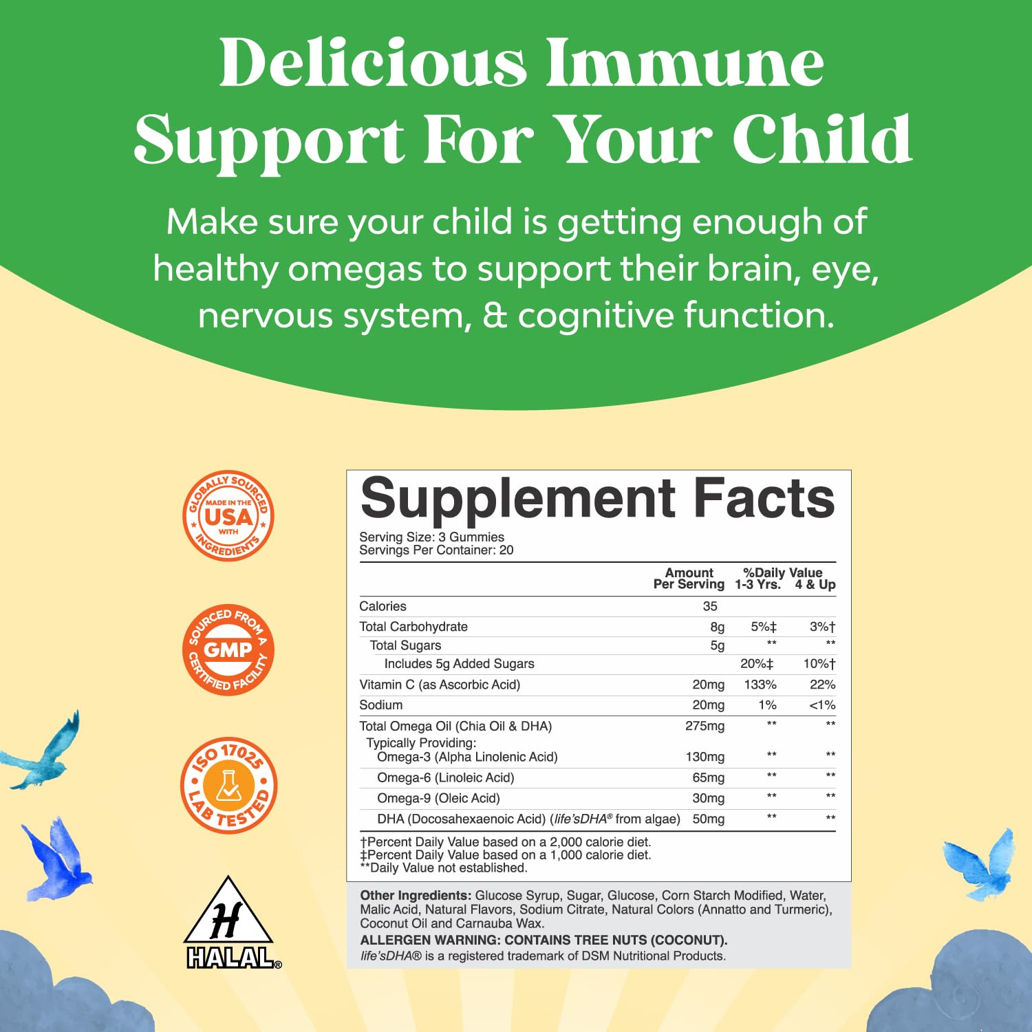 Bundle of Kids DHA Omega 3 Gummies - Fatty Acids Omega 3 6 9 for Brain Immune Strength Vision Focus Support and Liquid Multivitamin for Kids Immunity Support - Maple Wellness Supplements
