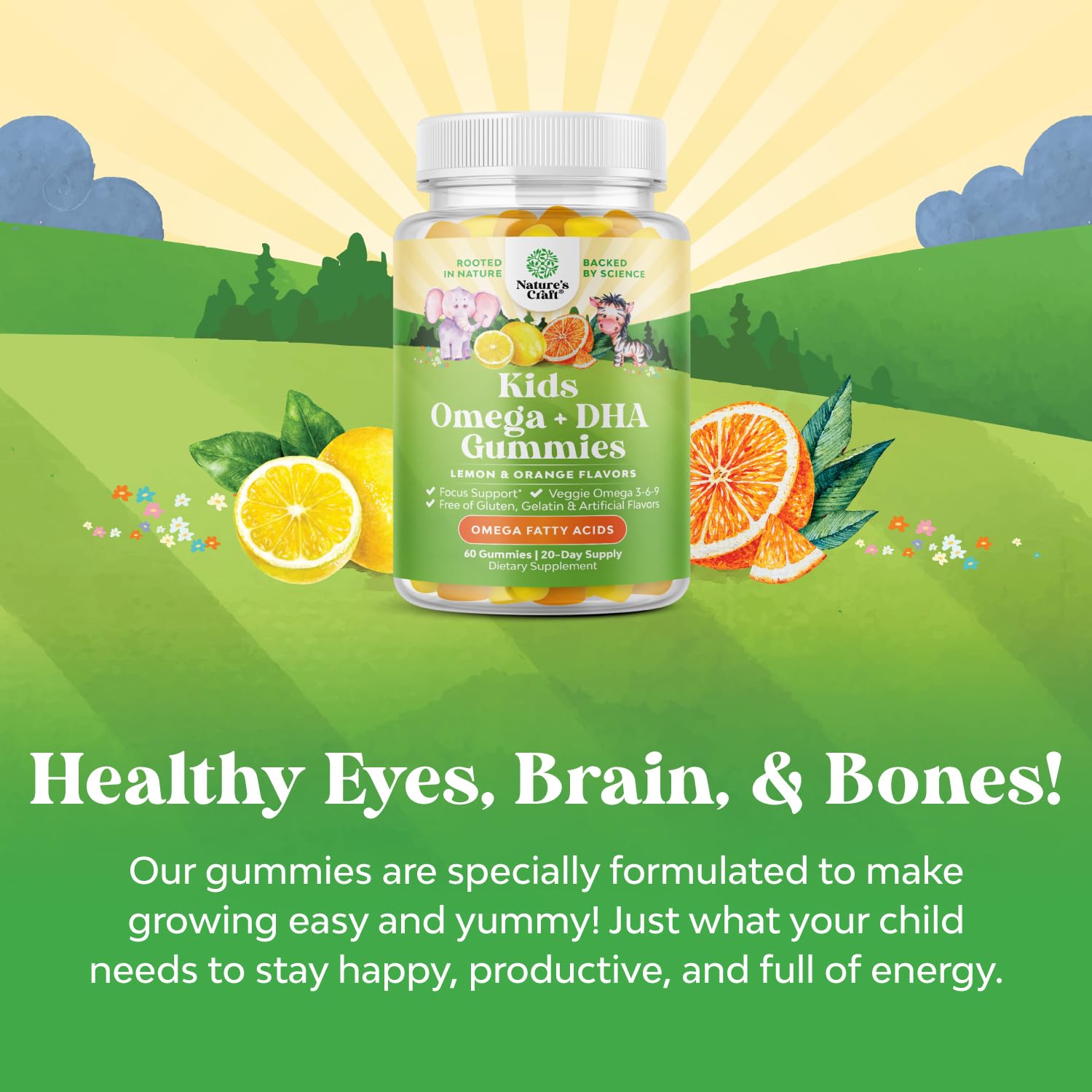 Bundle of Kids DHA Omega 3 Gummies - Fatty Acids Omega 3 6 9 for Brain Immune Strength Vision Focus Support and Liquid Multivitamin for Kids Immunity Support - Maple Wellness Supplements