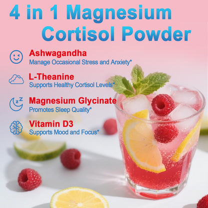Bunkell Cortisol Powdered Drink Mix, Made with Magnesium Glycinate, L-Theanine, Ashwagandha & Vitamin D3, Cortisol Supplements for Relaxation, Focus & Calm Support, Raspberry Lemonade Flavor, 30 Ct - Maple Wellness Supplements