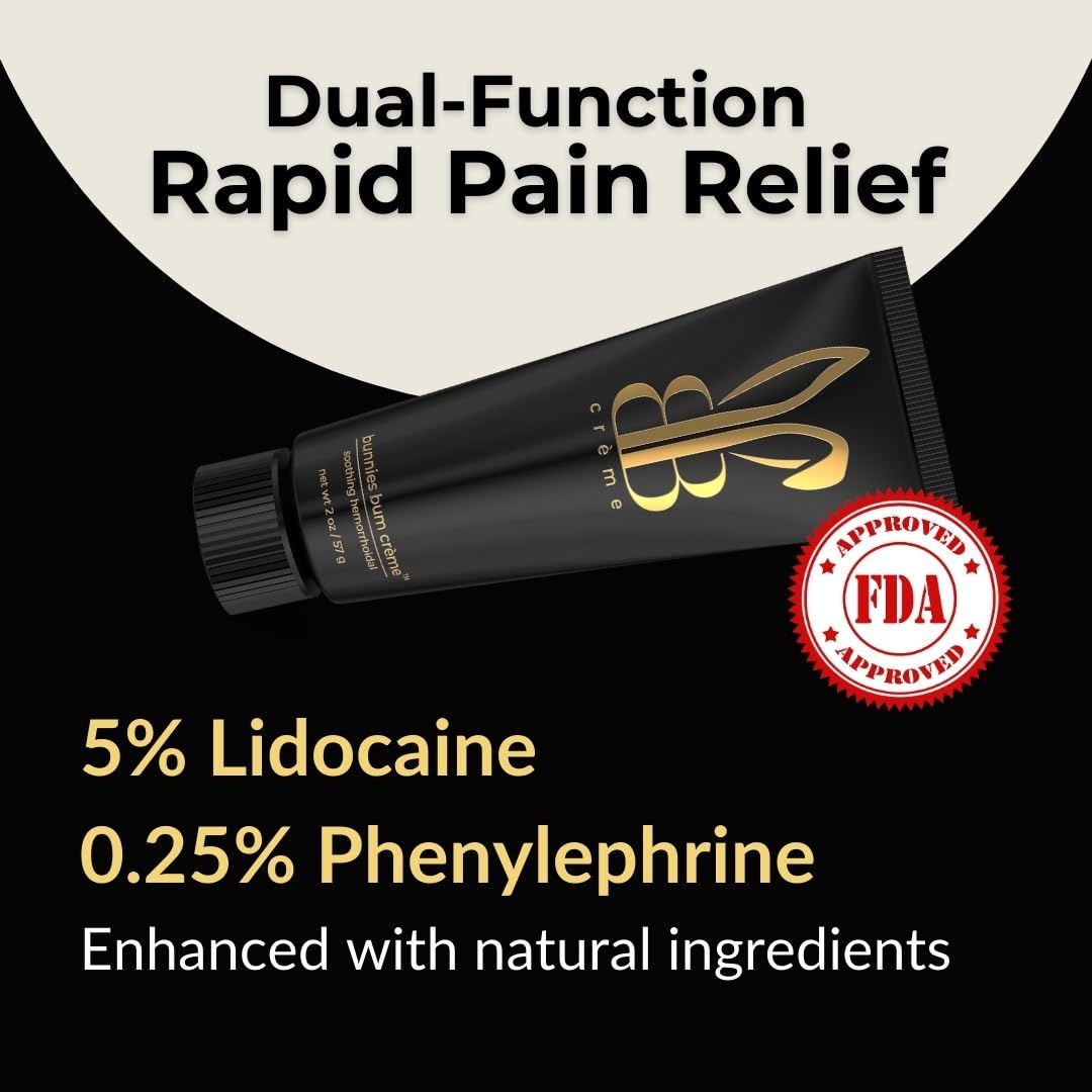 BUNNIES BUM CRÈME 5% Lidocaine Rapid Hemorrhoid Soothing Cream, 2 oz, Maximum Strength for Fast Acting for Pain, Burning, Itching, Swelling & Discomfort. - Maple Wellness Supplements