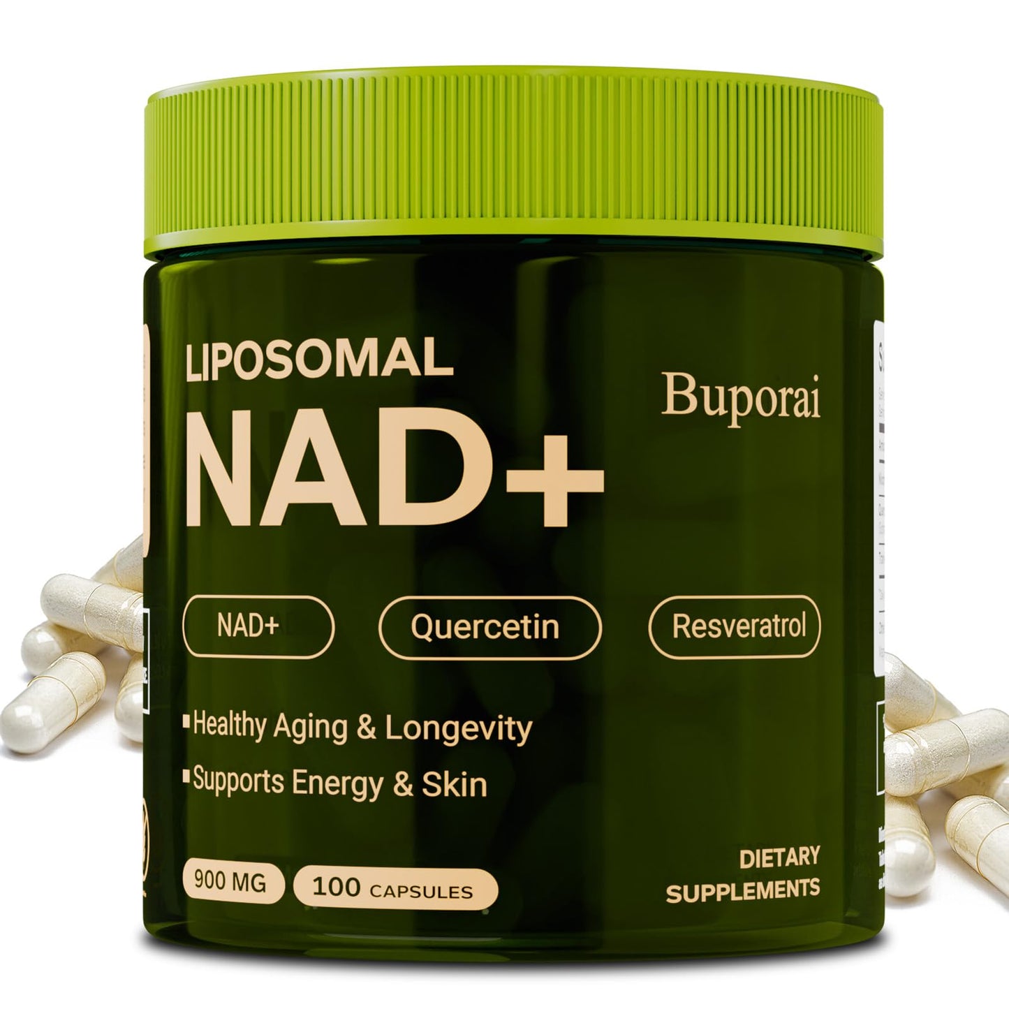 Buporai NAD Supplement 900mg with Resveratrol & Quercetin, NAD Supplement for Anti-Aging, Cellular Energy & Repair-100 Capsules - Maple Wellness Supplements