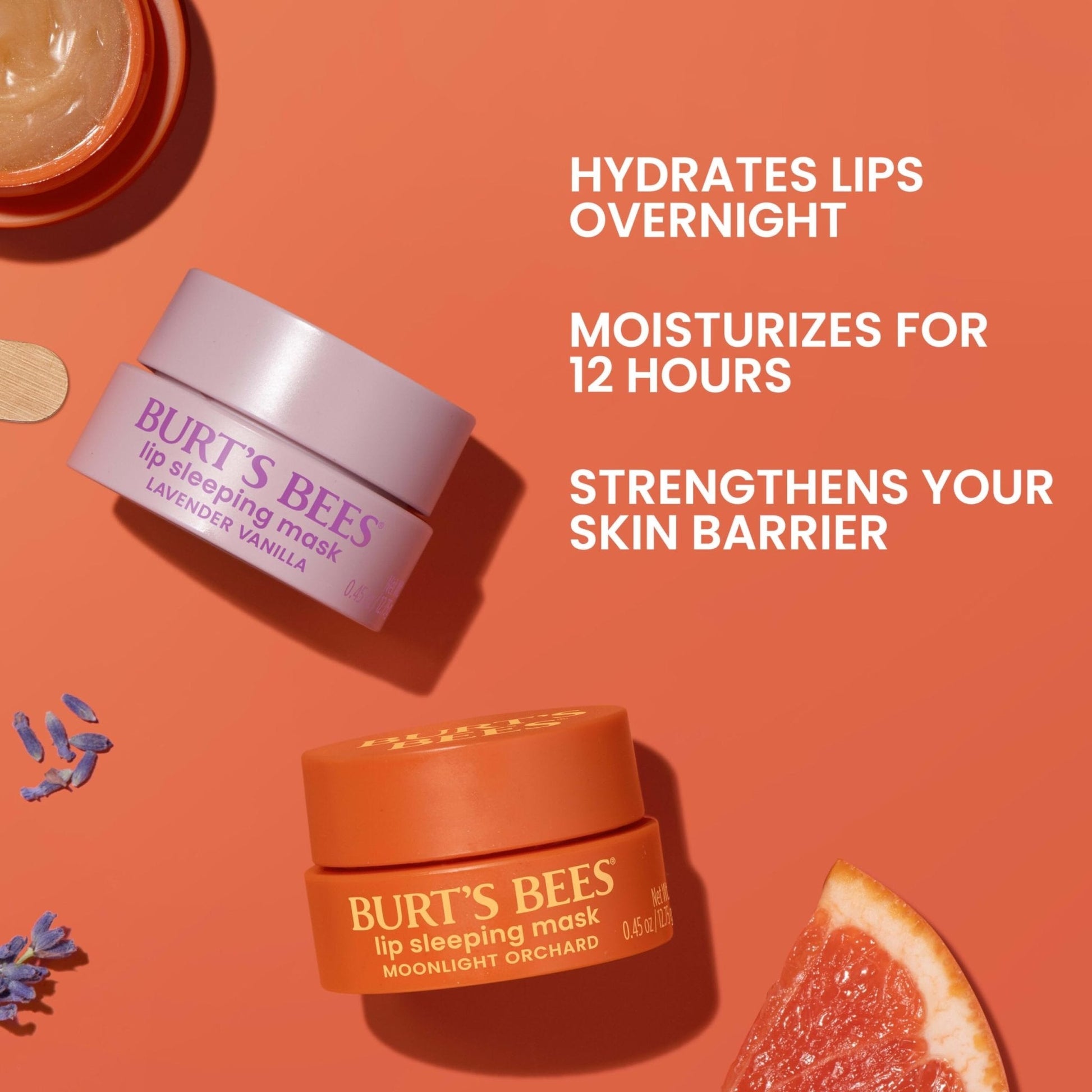 Burt’s Bees Lavender Vanilla Lip Sleeping Mask, With Hyaluronic Acid and Squalane Moisturizer To Instantly Hydrate Lips, Overnight Mask and Treatment, 0.45 oz. - Maple Wellness Supplements