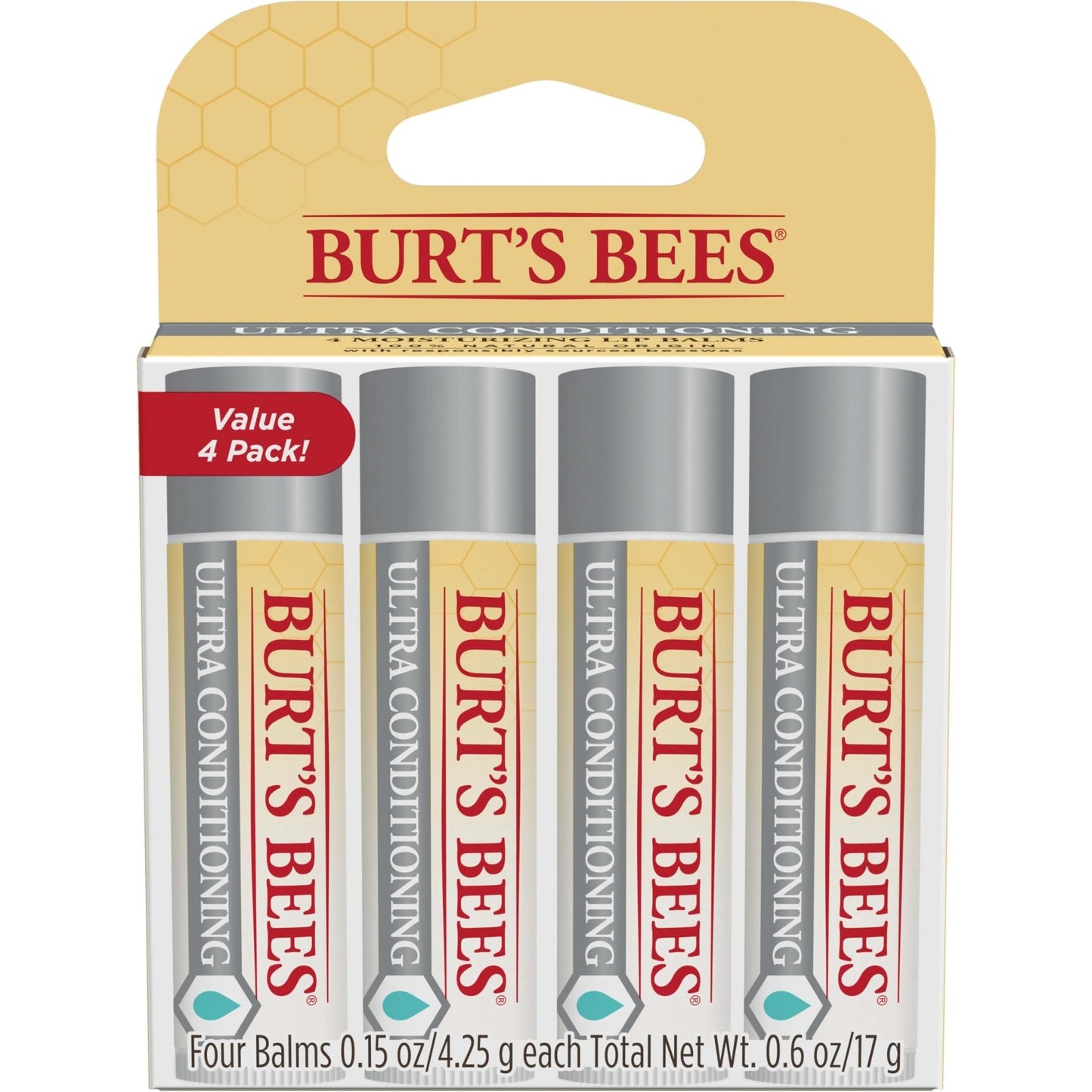 Burt's Bees Lip Balm, Moisturizing Lip Care, 100% Natural Origin, Ultra Conditioning with Shea, Cocoa & Kokum Butter (4 Pack) - Maple Wellness Supplements