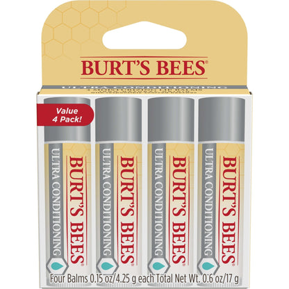 Burt's Bees Lip Balm, Moisturizing Lip Care, 100% Natural Origin, Ultra Conditioning with Shea, Cocoa & Kokum Butter (4 Pack) - Maple Wellness Supplements