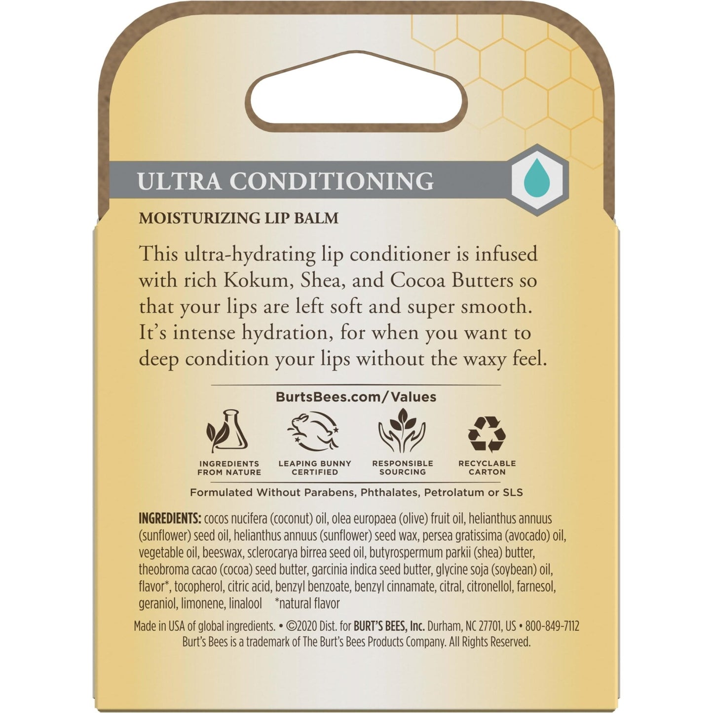 Burt's Bees Lip Balm, Moisturizing Lip Care, 100% Natural Origin, Ultra Conditioning with Shea, Cocoa & Kokum Butter (4 Pack) - Maple Wellness Supplements