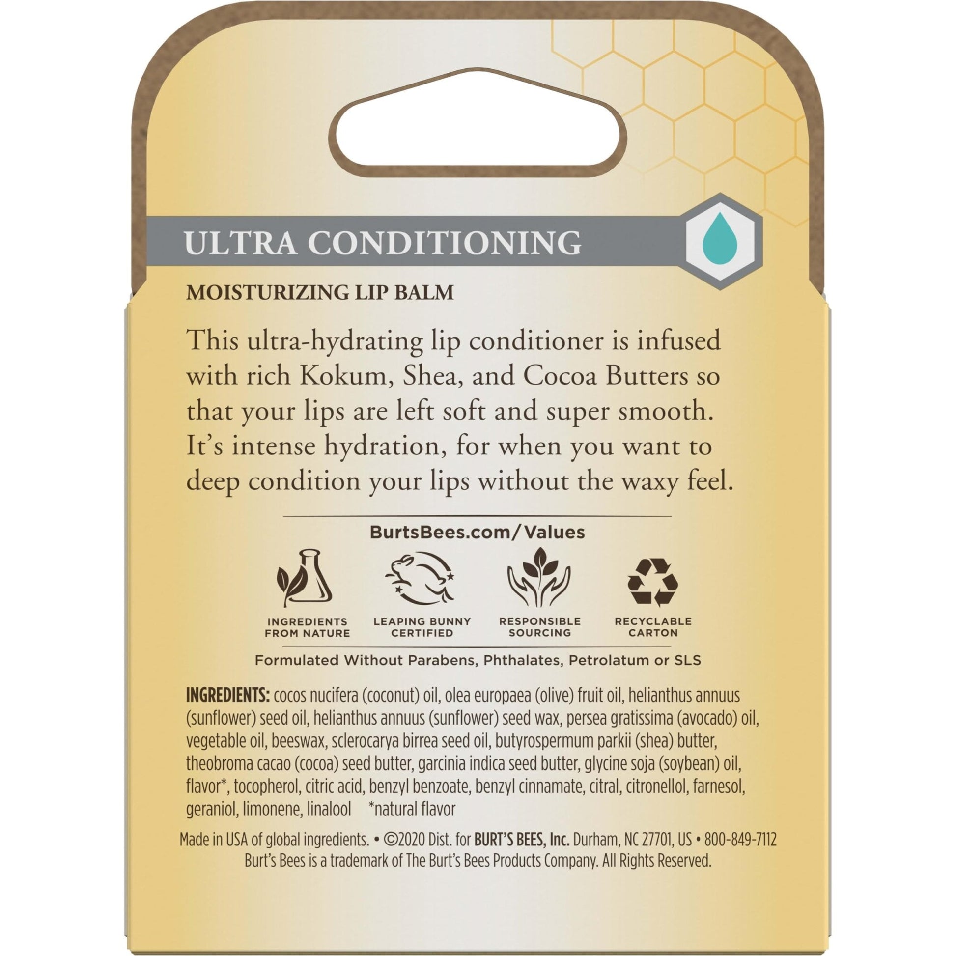 Burt's Bees Lip Balm, Moisturizing Lip Care, 100% Natural Origin, Ultra Conditioning with Shea, Cocoa & Kokum Butter (4 Pack) - Maple Wellness Supplements