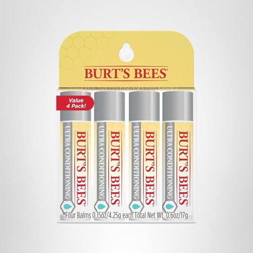 Burt's Bees Lip Balm, Moisturizing Lip Care, 100% Natural Origin, Ultra Conditioning with Shea, Cocoa & Kokum Butter (4 Pack) - Maple Wellness Supplements