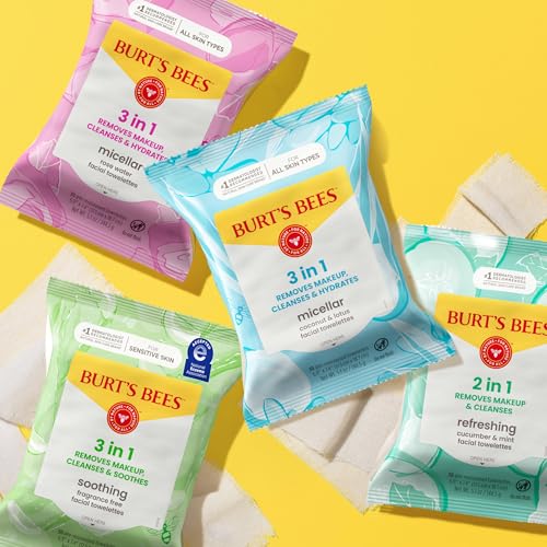 Burt’s Bees Micellar Rose Water Facial Towelettes, 100% Plant Based Cloth; 99% Natural Origin; Remove Makeup, Cleanse, Hydrate; No Oily Residue; All Skin Types; 30 Ct, Pack of 3 (Pack May Vary) - Maple Wellness Supplements