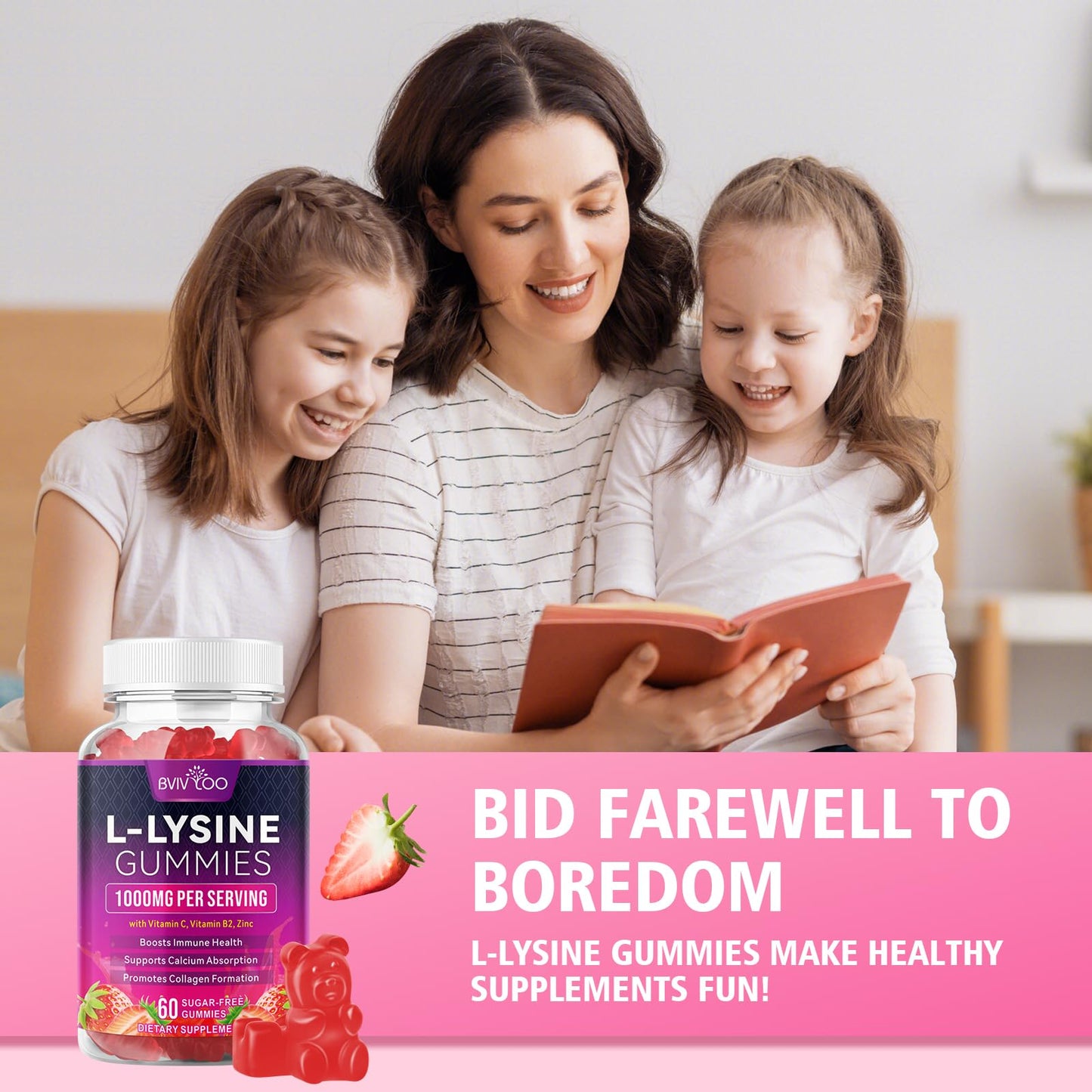 BVIVLOO L-Lysine 1000mg Gummies for Immune Support & Skin Health - High Potency Vegan Gummies, Sugar-Free, Natural Berry Flavor, Gluten-Free Chewable Supplement - Maple Wellness Supplements