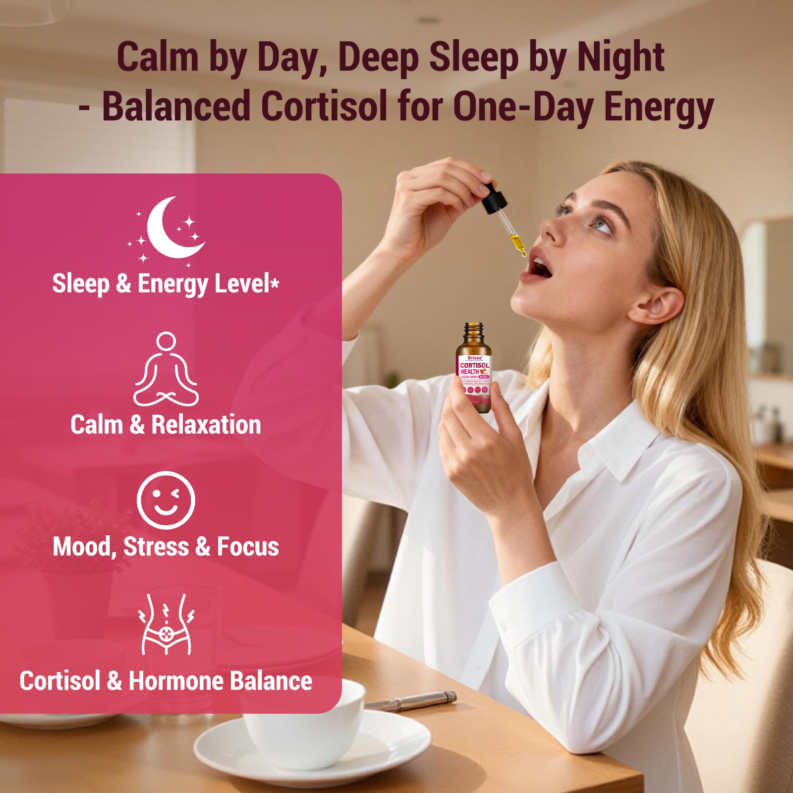 Bvlaue Cortisol Supplements Detox for Women - 20-in-1 Cortisol Reducer,Manager,Lower w/Ashwagandha,Magnesium,L-Theanine,Saffron,Rhodiola for Hormone Balance/Sleep/Stress Relief,Strawberry Flavor - Maple Wellness Supplements