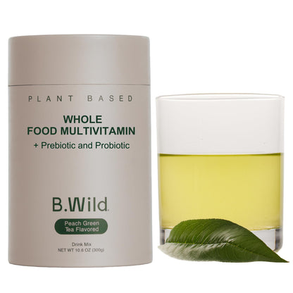 B.WILD Plant-Based Multivitamin Superfood Drink Mix – Refreshing Peach Green Tea with Vitamins, Minerals, Prebiotics & Probiotics for Gut Health & Daily Wellness – 30 Servings – Vegan, Gluten-Free - Maple Wellness Supplements