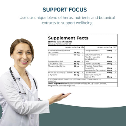 BY CARIOLA Neural-L Natural Brain Support Supplement 60 Caps - Mental Support – Memory Booster - Concentration - Natural Formula - Ashwagandha - L-Tyrosine - L-Theanine - Maple Wellness Supplements