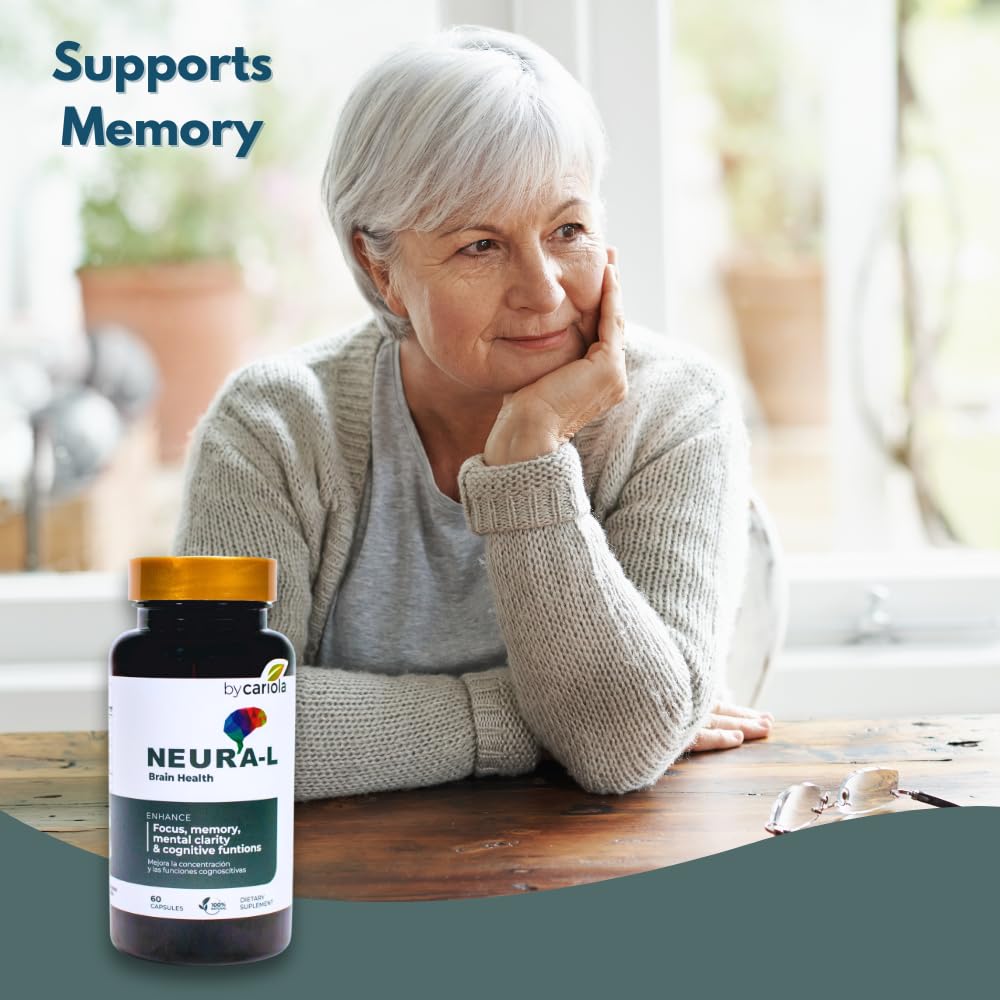 BY CARIOLA Neural-L Natural Brain Support Supplement 60 Caps - Mental Support – Memory Booster - Concentration - Natural Formula - Ashwagandha - L-Tyrosine - L-Theanine - Maple Wellness Supplements