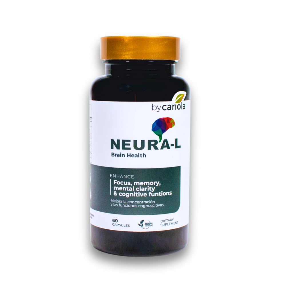 BY CARIOLA Neural-L Natural Brain Support Supplement 60 Caps - Mental Support – Memory Booster - Concentration - Natural Formula - Ashwagandha - L-Tyrosine - L-Theanine - Maple Wellness Supplements