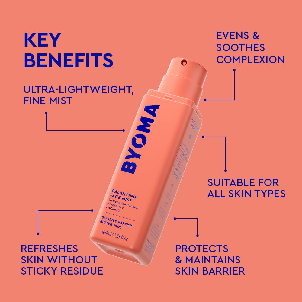 BYOMA Balancing Face Mist - pH Balanced Face Toner with Ceramides, Probiotics & Allantoin - Alcohol Free Toner Spray - Balance - Maple Wellness Supplements