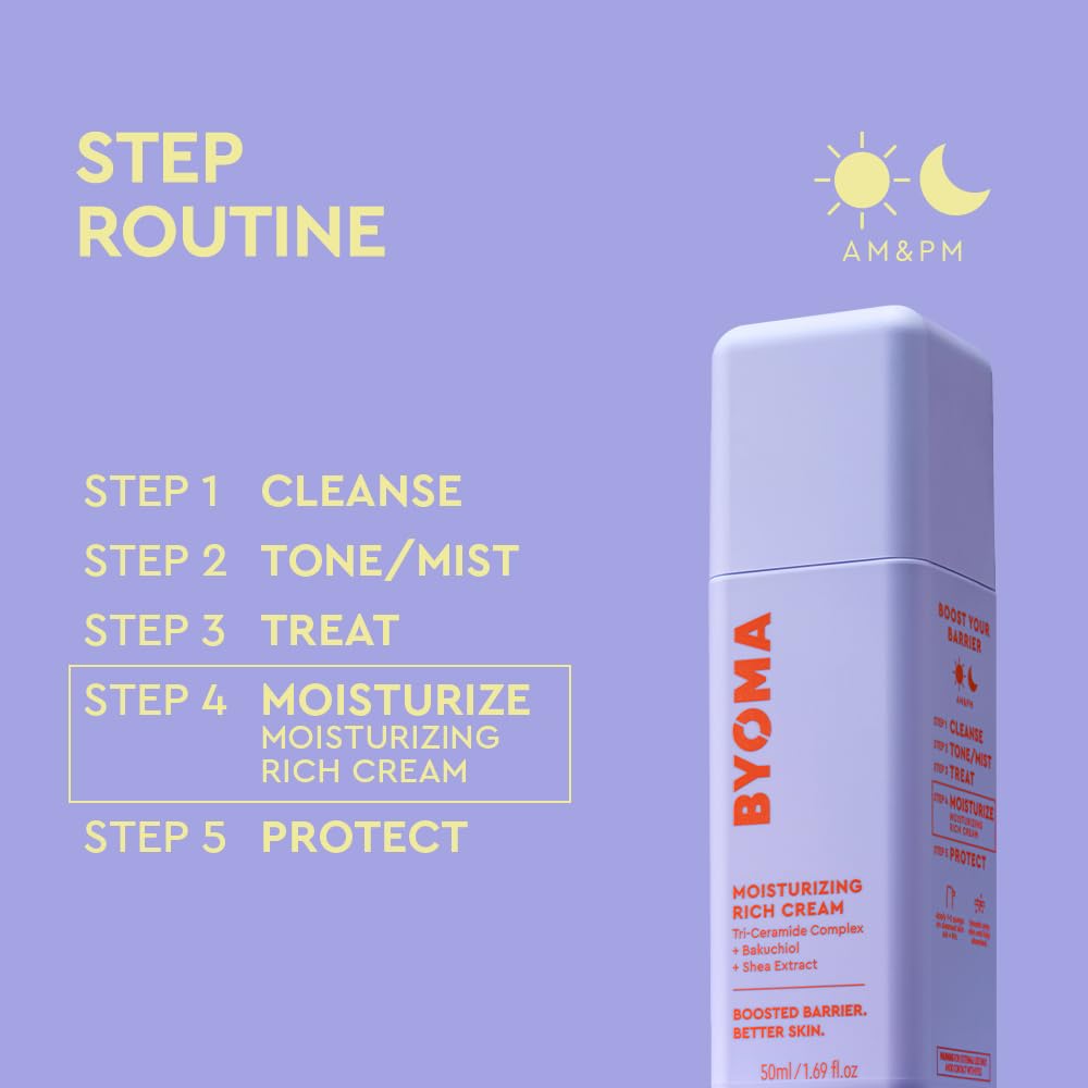 BYOMA Moisturizing Rich Cream - Barrier Repair Cream Face Lotion with Bakuchiol & Shea Extract - Ceramide Face Moisturizer for Dry Skin - Maple Wellness Supplements