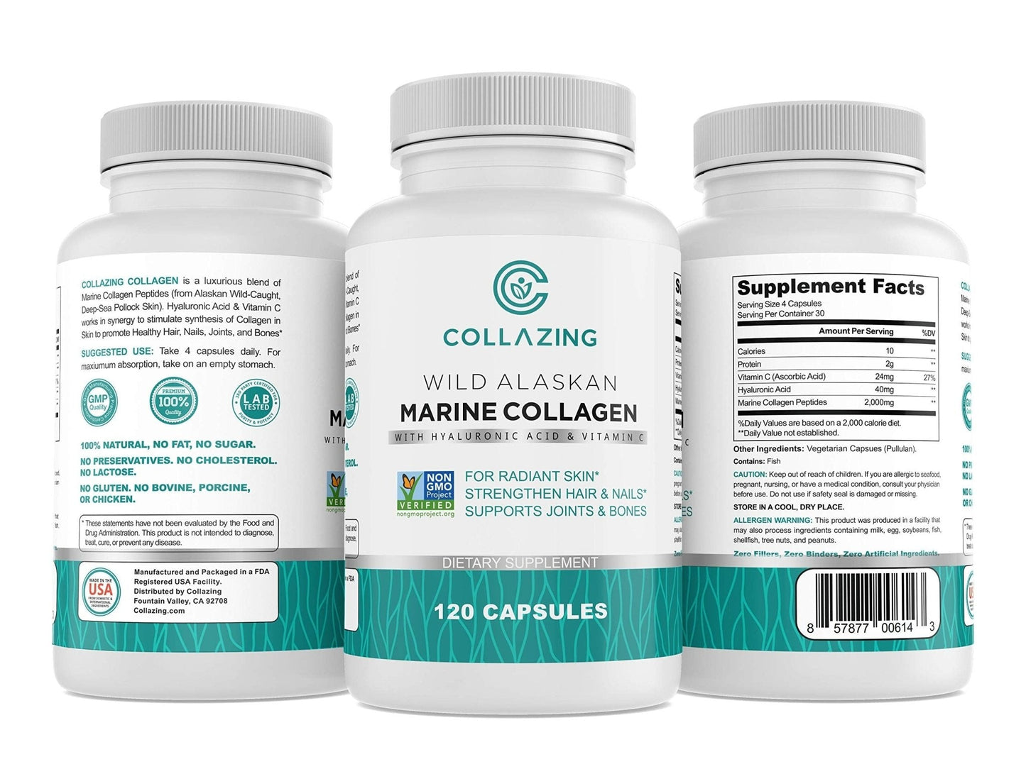 C COLLAZING - Alaskan Wild-Caught Marine Collagen Peptides with Hyaluronic Acid & Vitamin C - Supports Skin, Hair, Nails, Joints & Bones - Type 1 & 3 Collagen - Maple Wellness Supplements
