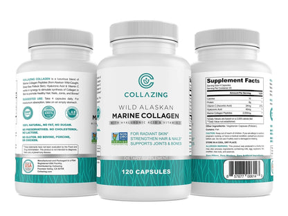 C COLLAZING - Alaskan Wild-Caught Marine Collagen Peptides with Hyaluronic Acid & Vitamin C - Supports Skin, Hair, Nails, Joints & Bones - Type 1 & 3 Collagen - Maple Wellness Supplements