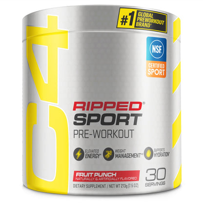 C4 Ripped Sport Pre Workout Powder Fruit Punch - NSF Certified for Sport + Sugar Free - Maple Wellness Supplements