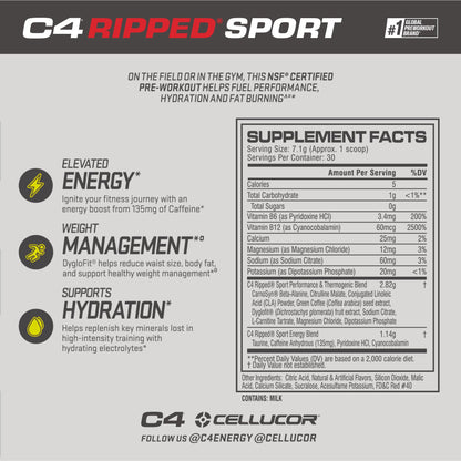 C4 Ripped Sport Pre Workout Powder Fruit Punch - NSF Certified for Sport + Sugar Free - Maple Wellness Supplements