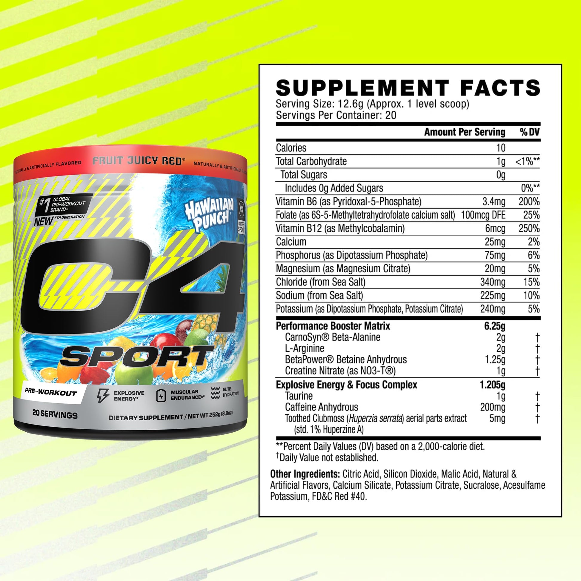 C4 Sport Pre Workout Powder - NSF Certified for Sport - Elite Hydration - 200mg Caffeine + Creatine + Beta-Alanine - Electrolytes and Energy Supplement - Maple Wellness Supplements