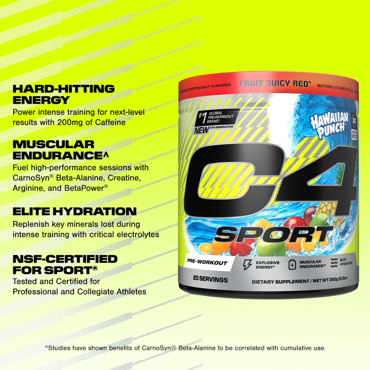 C4 Sport Pre Workout Powder - NSF Certified for Sport - Elite Hydration - 200mg Caffeine + Creatine + Beta-Alanine - Electrolytes and Energy Supplement - Maple Wellness Supplements