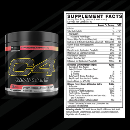 C4 Ultimate Pre Workout Powder Watermelon - Sugar Free Preworkout Energy Supplement for Men & Women - 300mg Caffeine + 3.2g Beta Alanine - Maple Wellness Supplements
