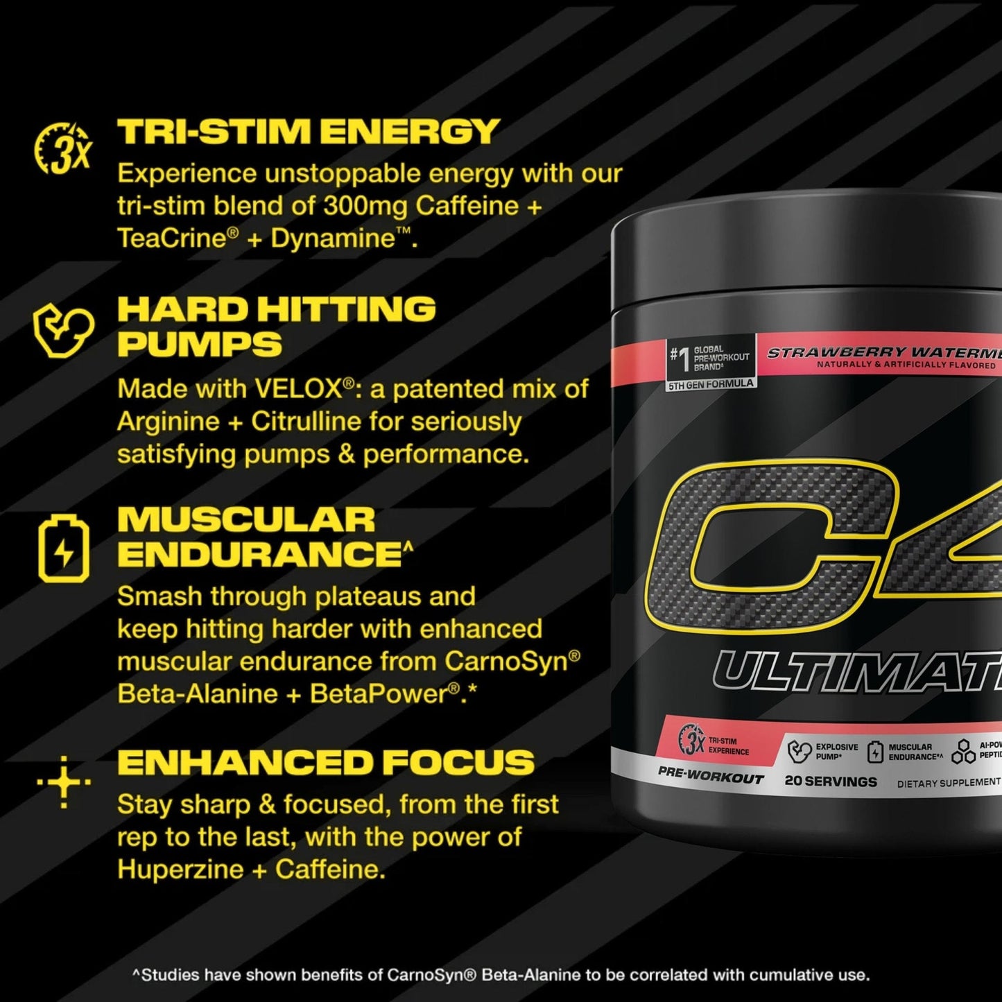 C4 Ultimate Pre Workout Powder Watermelon - Sugar Free Preworkout Energy Supplement for Men & Women - 300mg Caffeine + 3.2g Beta Alanine - Maple Wellness Supplements