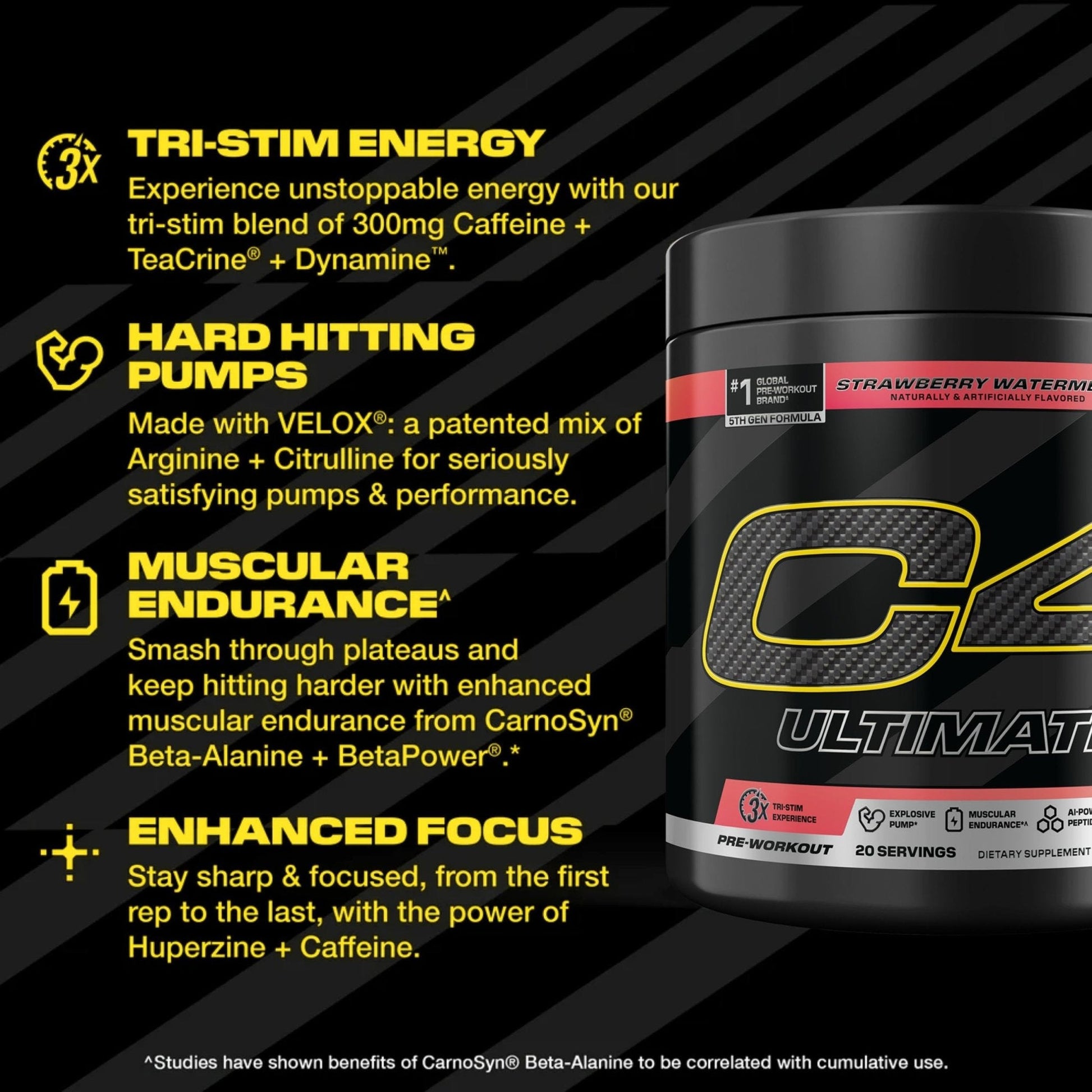 C4 Ultimate Pre Workout Powder Watermelon - Sugar Free Preworkout Energy Supplement for Men & Women - 300mg Caffeine + 3.2g Beta Alanine - Maple Wellness Supplements