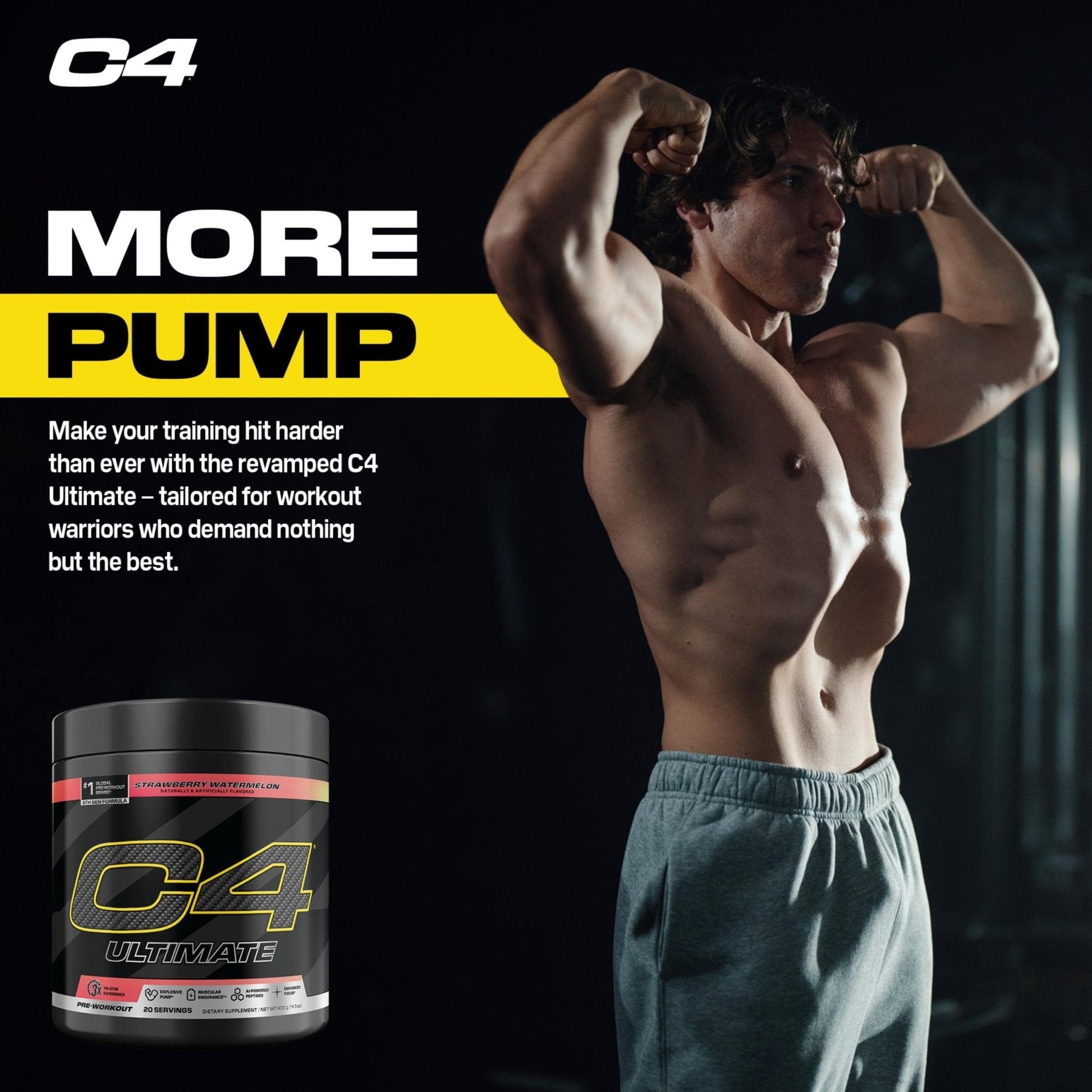 C4 Ultimate Pre Workout Powder Watermelon - Sugar Free Preworkout Energy Supplement for Men & Women - 300mg Caffeine + 3.2g Beta Alanine - Maple Wellness Supplements